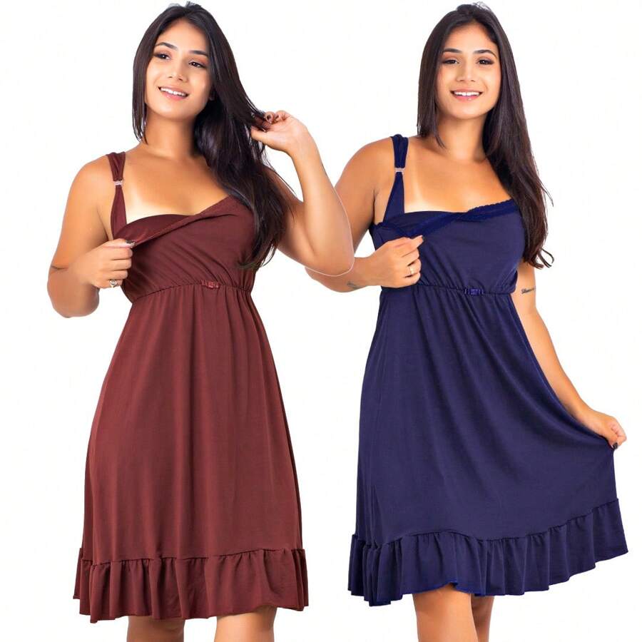 Plus Size Nightgowns & Sleepshirts - Màu hồng gỉ - Xem 1
