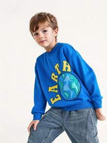 Annil Felpa sportiva spessa e calda per ragazzi con collo rotondo e tessuto in pile blu casual