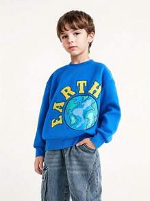 Annil Felpa sportiva spessa e calda per ragazzi con collo rotondo e tessuto in pile blu casual