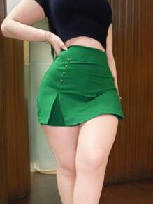 Women Shorts - 綠色短裙 - 查看 4