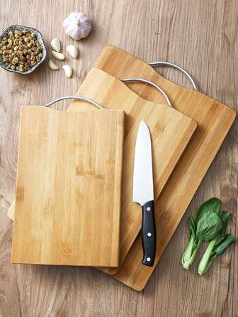 1pc Natural Bamboo Cutting Board, Rectangular Wooden Chopping Board For Kitchen, Home & Hotel Use, Size S/M/L/XL