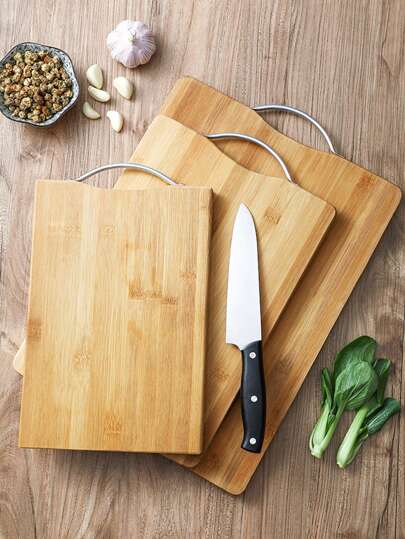 1pc Natural Bamboo Cutting Board, Rectangular Wooden Chopping Board For Kitchen, Home & Hotel Use, Size S/M/L/XL