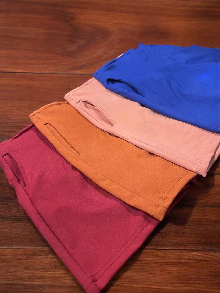 Shorts pantalon corto casual con pinzas tiro alto elasticos para mujer - Cafe integral - Añade 4