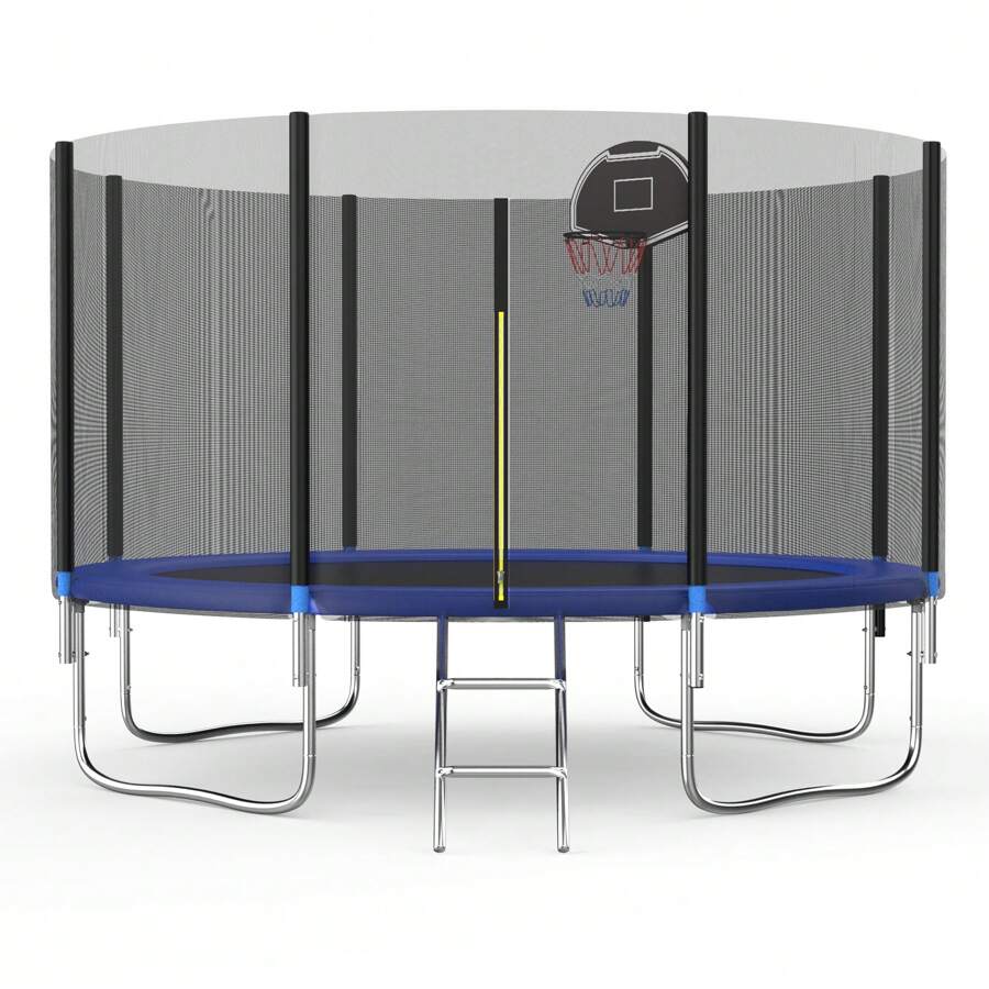 10FT 12FT 14FT Trampoline For Kids With Safety Net Enclosure Trampoline For Adults With Basketball Hoop Outdoor Trampolines 300LBS To 450LBS Weight Capacity ASTM Approved Backyards Trampoline - Blue - View 1