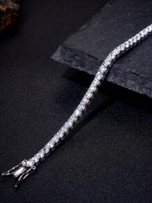 1 Vòng tay xích tennis kim cương bốn chấu 3mm, Vòng tay thanh lịch bằng bạc Sterling S925 dành cho nữ, Vòng tay boutique cao cấp lấp lánh sang trọng, Quà tặng trang sức thời trang dành cho nữ - Vòng tay kim cương bốn ngạnh - Xem 3