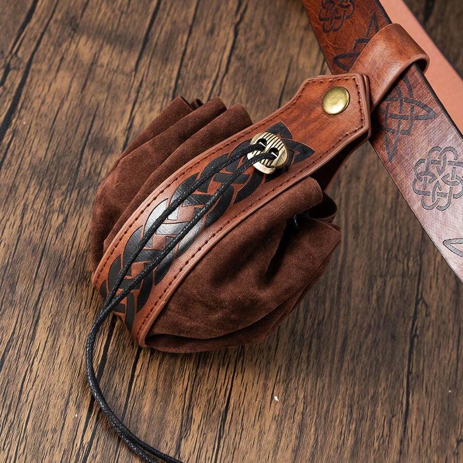 新款中世紀歐洲維京風格復古迷你可攜式掛腰抽繩包萬聖節小袋子維京騎士Cosplay腰包道具背包學生通勤 - 彩色 - 查看 1