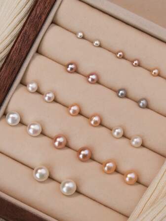 1 Coppia Orecchini A Bottone In Stile Semplice Moda 925 Argento Sterling Con Perle Di Acqua Dolce Naturali E Perline Di Vetro Rotonde Per Donna Gioielli Estivi Per L'Uso Quotidiano O Regalo Di Compleanno