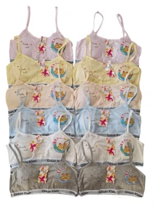 Paquete 12 Piezas Corpiño Bra Para Niña Copas Extraíbles Estampados Divertidos Unitalla Colores Surtidos Envio de Estampado depende de Disponibilidad - Multicolor - Ver 1