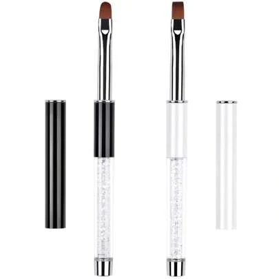 Cọ vẽ móng gel UV hình bầu dục và dẹt, cán đá giả kim cương, chuyên nghiệp, thiết kế móng nghệ thuật