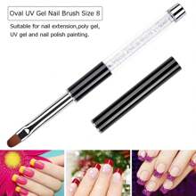 Oval & Flat UV Gel Nail Brush Rhinestone Handle Professional Nail Art Design Brushes - Black and White - View 4