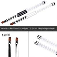 Oval & Flat UV Gel Nail Brush Rhinestone Handle Professional Nail Art Design Brushes - Black and White - View 7