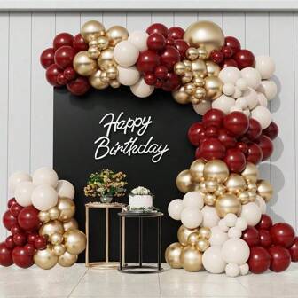 Pomegranate Red Metal Gold Retro Sand White Latex Balloons Garland Arch Kit For Burgundy Theme Engagement Wedding Babyshower Bride To Be Baptism 18 30 40 50 60 70 Happy Birthday Anniversary Party Decorations Supplies