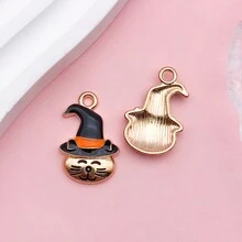 5/10入組萬聖節貓咪吊飾，卡哇伊鬼魂南瓜糖果黑貓吊飾，卡通動物寵物貓咪吊飾，適用於批量製作首飾