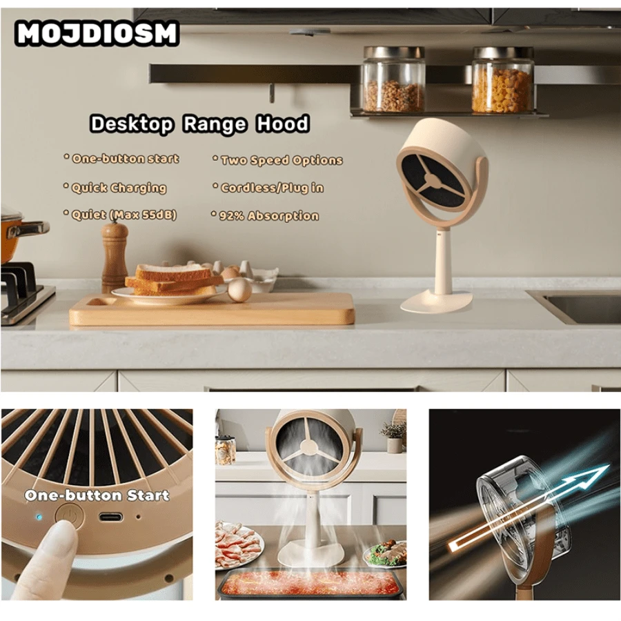 Yolispa Portable Range Hood, Mini Air Purifier With 2 Speed Adjustment