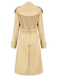 Gabardina Larga Abrigo Elegante Felpa Cruzada De Para Mujer - Beis - Ver 8