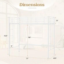 Twin Size Loft Bed Heavy Duty Metal Loft Bed Frame With Safety Guardrail Silver/White/Black - trắng - Xem 10