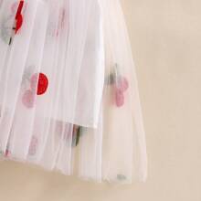 嬰兒女寶寶夏季刺繡雛菊公主裙，泡泡袖款式，新款薄肩帶花卉網紗連衣裙 - 米色 - 查看 7