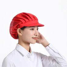 Simple And Breathable Dust-Proof Hat, Solid Color, Half Mesh, Short Brim, Pink And Blue, Multi-Color, One Size Fits All, Elastic Hat Ring, Suitable For Men And Women, Factory Cafeteria Anti Fouling Hat
