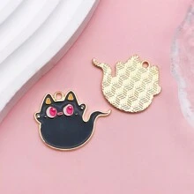 5/10入組萬聖節貓咪吊飾，卡哇伊鬼魂南瓜糖果黑貓吊飾，卡通動物寵物貓咪吊飾，適用於批量製作首飾