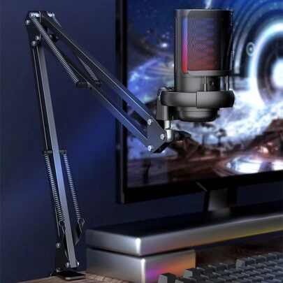 1pc USB plug RGB cantilever bracket e-sports game condenser microphone is suitable for video conferencing, singing, live recording