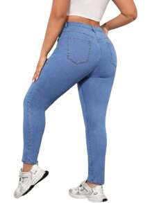 Jeans Ajustados De Mezclilla Talle Alto Con Bolsillos - Claro #25 - Ver 2