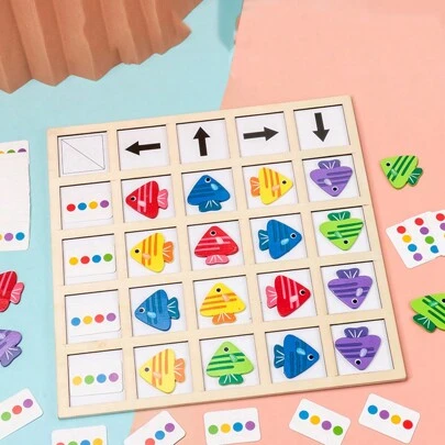 有趣小魚找方向兒童早期教育拼圖方向認知色彩配對木製玩具