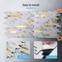 Art3d 10pcs 13.4"X11.85" Peel And Stick Kitchen Backsplash Tile,Easy DIY Vinyl Stick On Wall Tile Sticker For Home Decor,Wall Decor,Renovation Stickers Peel Wall Panels,Wall Paper, Wallpapers,Spring Decoration Items Refesh Your Home,Rama Decoration Stickers - Đá phiến trắng đính vàng - Xem 7