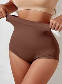 4pcs Solid Color Seamless High-Waisted Tummy Control Butt Lifter Women's Underwear