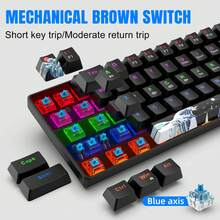 61-Key Mechanical Gaming Keyboard, Blue Switches, RGB Backlit, DIY Keycaps, USB-C Plug & Play, Compatible With Windows, PC, Gaming Consoles, For Gamers - Black (Blue Switch) - View 3