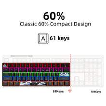 61-Key Mechanical Gaming Keyboard, Blue Switches, RGB Backlit, DIY Keycaps, USB-C Plug & Play, Compatible With Windows, PC, Gaming Consoles, For Gamers - Black (Blue Switch) - View 6