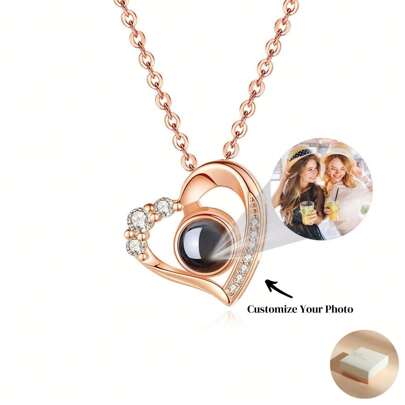 1 Vòng cổ hình trái tim được cá nhân hóa tùy chỉnh, Vòng cổ hình ảnh cá nhân, Mặt dây chuyền chiếu đa năng, Quà tặng kỷ niệm tùy chỉnh, Thích hợp để kỷ niệm những khoảnh khắc khó quên trong ảnh, Ngày lễ tình nhân, Halloween, Giáng sinh, Quà tặng ngày lễ/sinh nhật