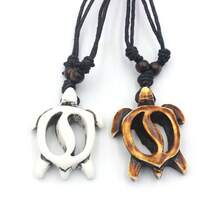 1入時尚仿牛骨Taino陰陽龜刻花吊墜項鍊配飾，男女皆宜 - 鏤空海龜 - 查看 1