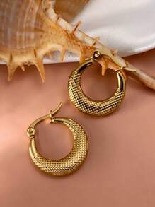 女士金环耳环，24K 环防过敏小金环耳环套装，适合女士和女孩，轻巧小耳钉穿孔珠宝礼物，不锈钢，锆石