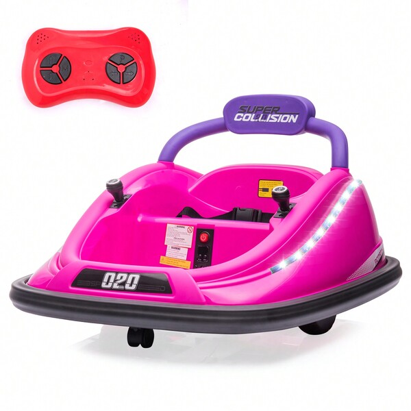 Dazone 12V Kids Ride On 360° Rotation Bumper Car Rechargeable Battery Powered Toddler 360° Spinning Vehicle Car Toy With Parent Remote Control LED Flashing Lights MP3