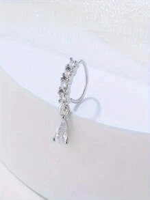 Kẹp mũi đính đá Rhinestone thanh lịch mới, nhẫn mũi có thể điều chỉnh với mặt dây chuyền bằng đồng hình giọt nước treo, phụ kiện trang sức kiểu xỏ khuyên - vòng mũi - Xem 9
