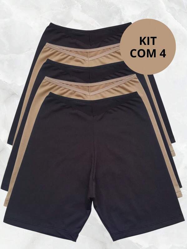 Kit 4 Short Anagua Segunda Pele Bermuda Feminino Cintura Alta - Anagua