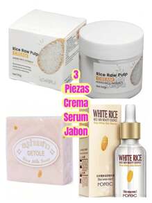 Kit de Arroz Facial SET Aclarante Jabon Arroz + Serum Arroz + Crema Arroz Blanqueador Arrugas - Blanco - Ver 1