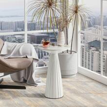 COZAYH Small Pedestal End Table Round Farmhouse Martini Table Wood Plant Stand Rustic Drink Table For Small Space Living Room, Walnut, Black, White - 凹槽錐體底座 白色 - 查看 7