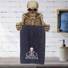 1pc, 35x75cm Halloween Day Of The Dead Skull Hand Towel Bath Towel Embroidery Skeleton Wash Hands Pattern Soft Highly Absorbent Decorative Towel Day Of The Dead, Perfect For Bathroom Kitchen Decor Gift