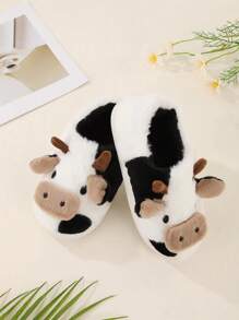 Soft And Cute Cow-Themed Slippers For Women, Winter Fashionable And Warm Indoor Shoes For Girls' Dorm Rooms