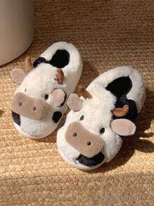 Soft And Cute Cow-Themed Slippers For Women, Winter Fashionable And Warm Indoor Shoes For Girls' Dorm Rooms