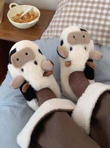 Soft And Cute Cow-Themed Slippers For Women, Winter Fashionable And Warm Indoor Shoes For Girls' Dorm Rooms