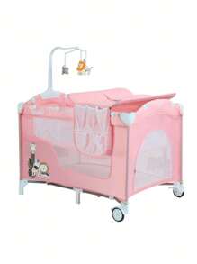 Corral para Bebe con Cambiador D'Bebe con Movil,Altura Ajustable - Rosa - Ver 1