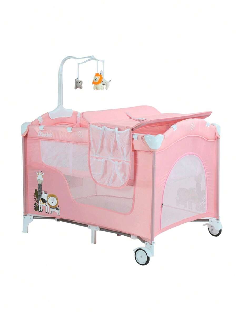Corral para Bebe con Cambiador D'Bebe con Movil,Altura Ajustable - Rosa - Ver 1