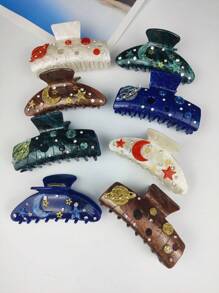 Kẹp tóc hình ngôi sao và mặt trăng lớn, kẹp tóc hình hành tinh không gian mát mẻ, thanh lịch và thiết thực, phụ kiện giữ tóc chắc chắn, thủ công, kẹp tóc hình phù thủy, kẹp tóc, kẹp tóc thu đông cho trang phục đi nghỉ của phụ nữ - sao trăng - Xem 2