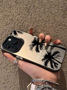 Étui de téléphone haut de gamme de style nouveau arbre de noix de coco occidental argenté coloré compatible avec iPhone 15 Pro Max/11/13 Pro/15 Pro/15/13 Pro Max, matériau antichoc, compatible avec la série iPhone 14/13/12 entièrement enveloppée