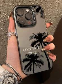Étui de téléphone haut de gamme de style nouveau arbre de noix de coco occidental argenté coloré compatible avec iPhone 15 Pro Max/11/13 Pro/15 Pro/15/13 Pro Max, matériau antichoc, compatible avec la série iPhone 14/13/12 entièrement enveloppée