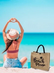 1个沙滩字母亚麻手提袋，个性化伴娘礼品袋，旅行收纳袋，大容量旅行化妆包：户外美妆的完美之选！适合婚礼、生日、海滩和假期，是馈赠亲朋好友的绝佳礼物。 - 卡其色 - 查看 4