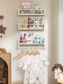 SUMGAR Wandregale für Kinder, weiß, Set mit 3 schwebenden Regalen mit Holzperlen-Design, Dekoration und Aufbewahrung für das Kinderzimmer.