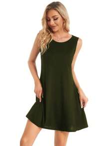 Vestido de Verano Casual para Mujer Sin Mangas con Bolsillos, Casual y Transpirable, de Playa - Verde militar - Ver 5